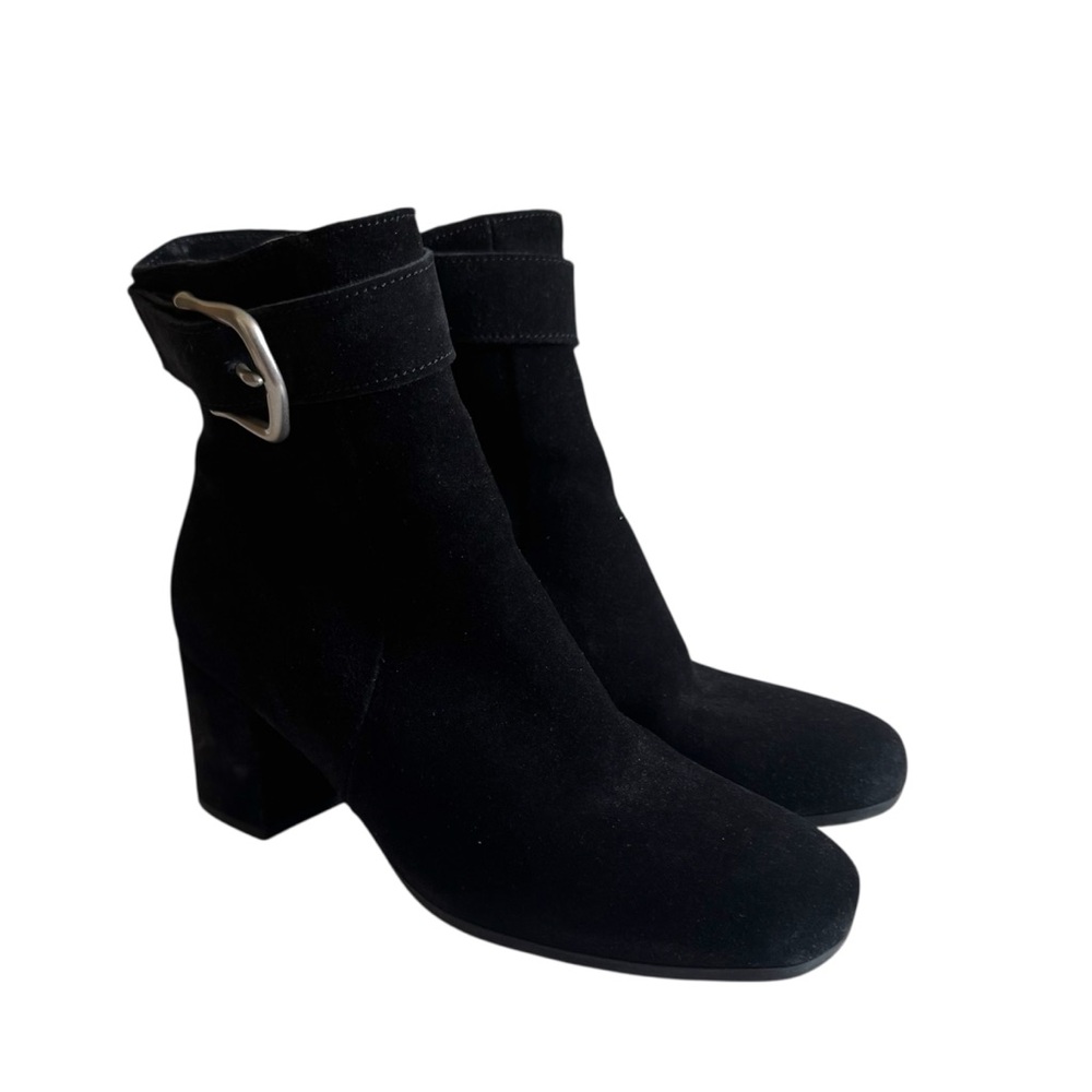 La CANADIENNE Boots JESSE Suede Square Toe MOD Buckle Ankle Booties 39495